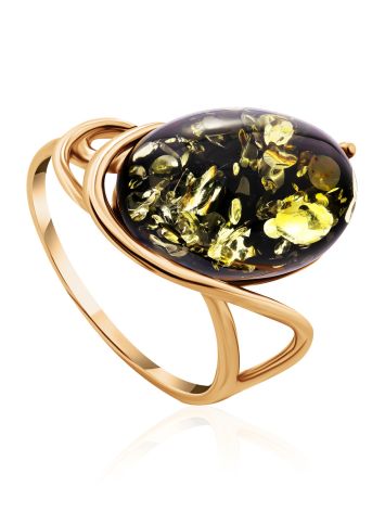 Wonderful Amber Ring In Gold-Plated Silver The Sigma, Ring Size: 12 / 21.5, image 