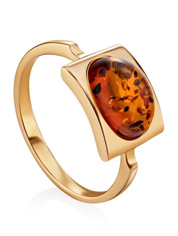 Golden Ring With Cognac Amber Stone The Saturn, Ring Size: 7 / 17.5, image 