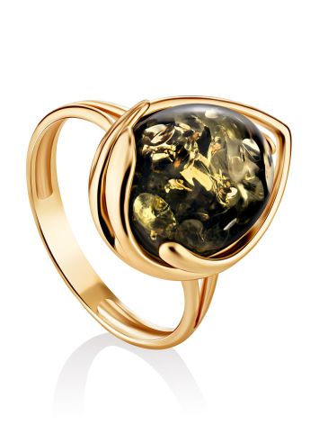 Golden Ring With Amber Centerpiece, Ring Size: 6 / 16.5, image 