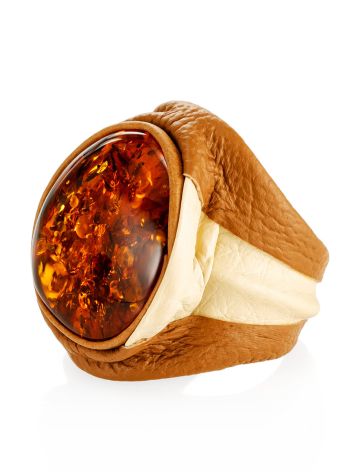 Fabulous Cognac Amber In Leather Ring, Ring Size: Adjustable, image , picture 3
