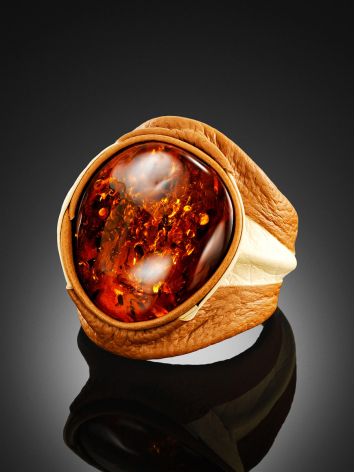 Fabulous Cognac Amber In Leather Ring, Ring Size: Adjustable, image , picture 2