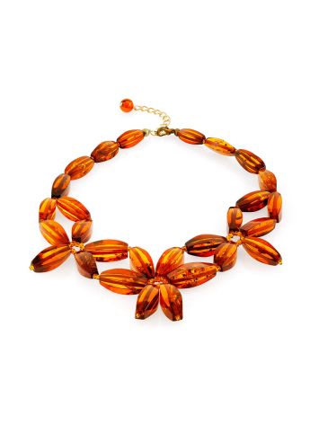 Floral Motif Cognac Amber Choker Necklace, image , picture 3