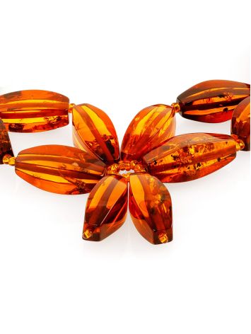 Floral Motif Cognac Amber Choker Necklace, image , picture 4
