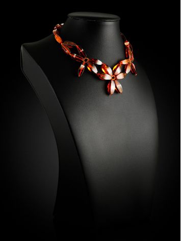 Floral Motif Cognac Amber Choker Necklace, image , picture 2