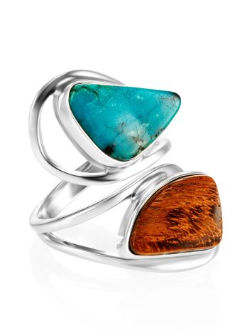 Ethnic Style Wood And Larimar Ring The Bella Terra, Ring Size: Adjustable, image , picture 3