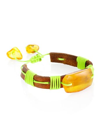 Colorful Leather Slider Bracelet With Amber, image , picture 3
