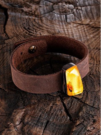 Handcrafted Leather Bracelet With Amber And Wood, image , picture 3