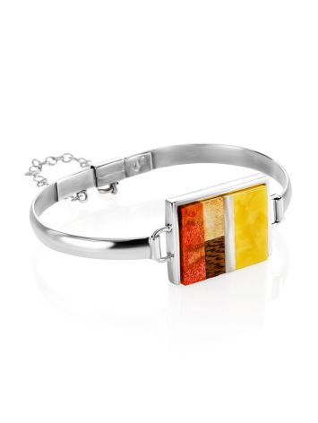 Designer Silver Bracelet With Amber And Wood, image , picture 3