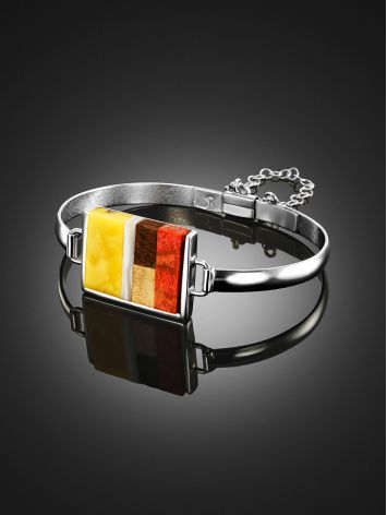 Designer Silver Bracelet With Amber And Wood, image , picture 2