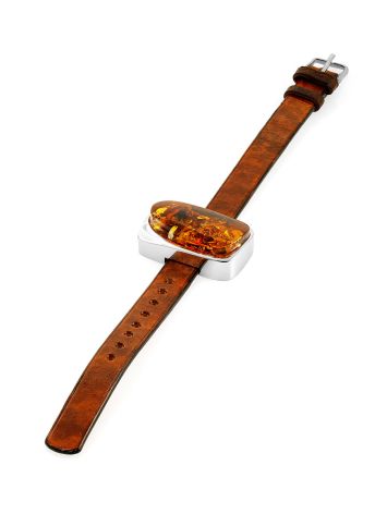 Ethnic Style Leather Bracelet With Cognac Colored Amber, image , picture 3