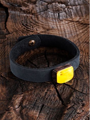 Boho Chic Dark Leather Bracelet With Amber And Wood, image , picture 3