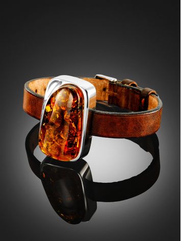 Ethnic Style Leather Bracelet With Cognac Colored Amber, image , picture 2