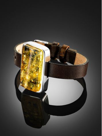 Designer Leather Bracelet With Natural Amber, image , picture 2
