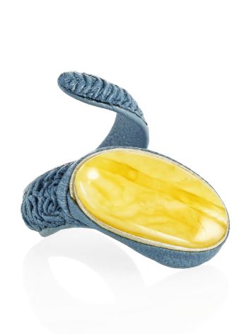 Exclusive Blue Leather Ring With Amber Centerstone, Ring Size: Adjustable, image , picture 3