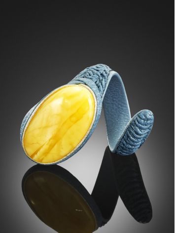 Exclusive Blue Leather Ring With Amber Centerstone, Ring Size: Adjustable, image , picture 2