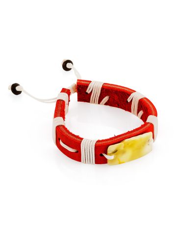 Bright Leather Slider Bracelet With Natural Amber Stone, image , picture 3