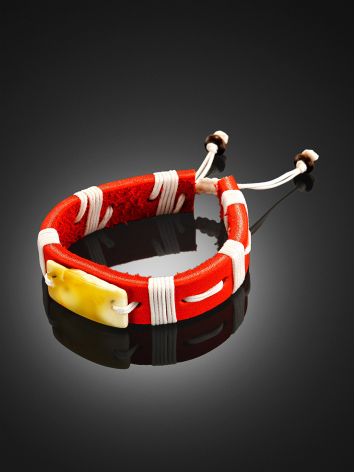 Bright Leather Slider Bracelet With Natural Amber Stone, image , picture 2