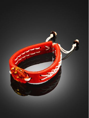 Surfer Aesthetic Leather Slider Bracelet With Amber, image , picture 2