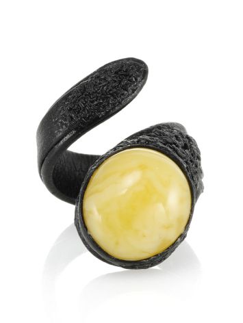 Flexible Leather Ring With Natural Amber Centerstone, Ring Size: Adjustable, image , picture 3