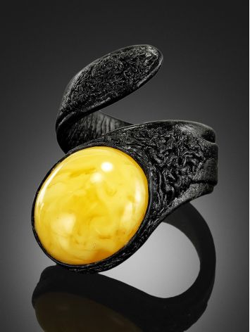 Flexible Leather Ring With Natural Amber Centerstone, Ring Size: Adjustable, image , picture 2
