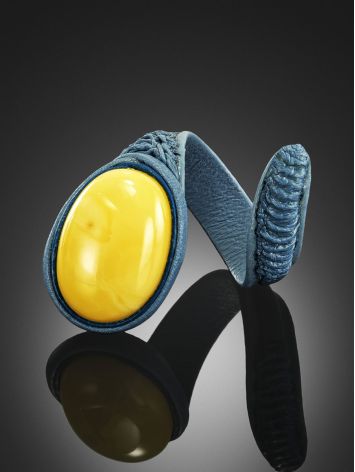 Fashionable Twisted Design Leather Ring With Amber, Ring Size: Adjustable, image , picture 2