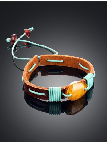 Playful Design Amber In Leather Slider Bracelet, image , picture 2
