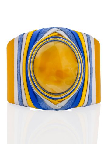 Blue And Yellow Leather Cuff Bracelet With Natural Amber, image , picture 3