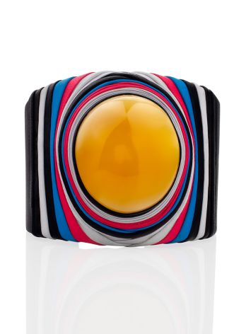 Colorful Leather Cuff Bracelet With Amber Centerstone, image , picture 3