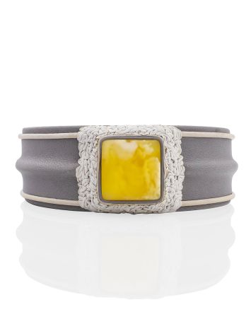 Designer Amber In Leather Cuff Bracelet, image , picture 3