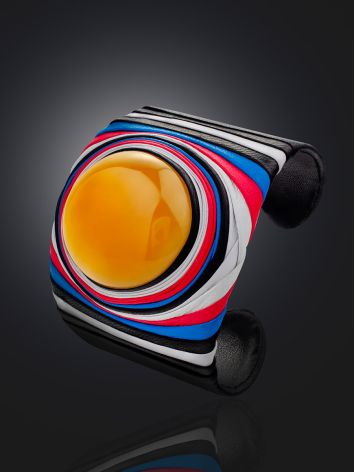 Colorful Leather Cuff Bracelet With Amber Centerstone, image , picture 2