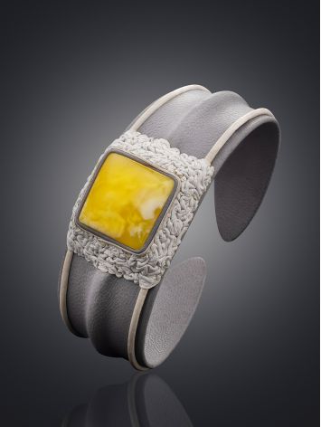 Designer Amber In Leather Cuff Bracelet, image , picture 2