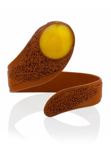 Safari Style Leather Cuff Bracelet With Amber Centerstone, image , picture 3