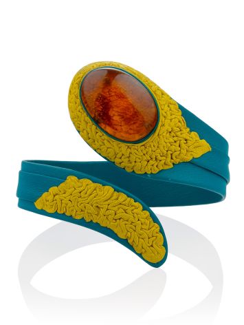 Mix Color Leather Cuff Bracelet With Natural Amber, image , picture 3