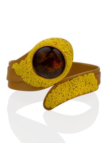 Safari Style Leather Bracelet With Natural Amber Centerstone, image , picture 3