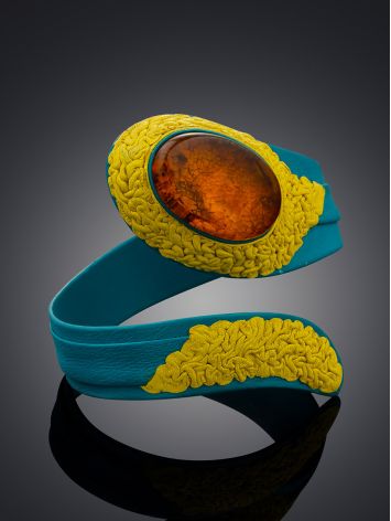 Mix Color Leather Cuff Bracelet With Natural Amber, image , picture 2