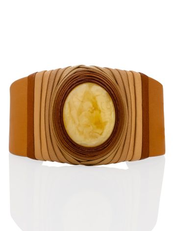 Wide Brown Leather Cuff Bracelet With Amber, image , picture 3