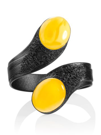 Designer Dark Leather Bracelet With Honey Colored Amber, image , picture 3