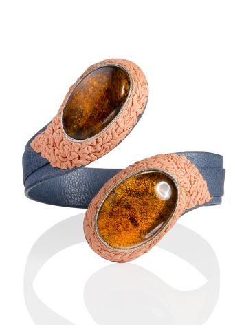 Safari Style Flexible Leather Bracelet With Amber, image , picture 3