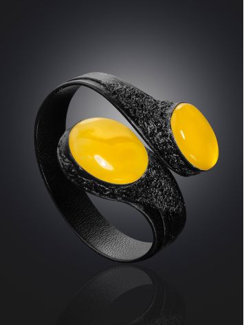 Designer Dark Leather Bracelet With Honey Colored Amber, image , picture 2