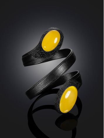 Twisted Design Leather Bracelet With Two Amber Stones, image , picture 2