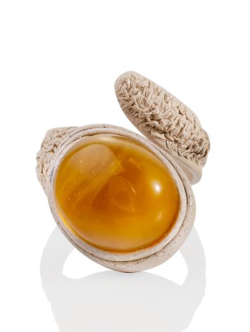 Safari Style Leather Ring With Natural Amber Centerstone, Ring Size: Adjustable, image , picture 3