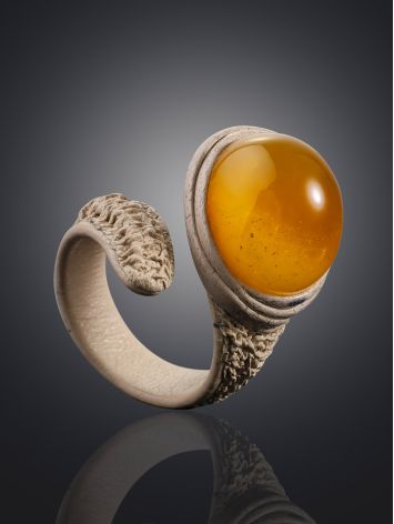Safari Style Leather Ring With Natural Amber Centerstone, Ring Size: Adjustable, image , picture 2