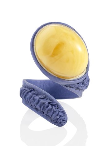 Boho Chic Lilac Leather Ring With Amber Centerstone, Ring Size: Adjustable, image , picture 3