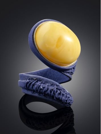 Boho Chic Lilac Leather Ring With Amber Centerstone, Ring Size: Adjustable, image , picture 2