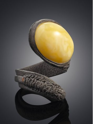 Designer Leather Ring With Amber, Ring Size: Adjustable, image , picture 2