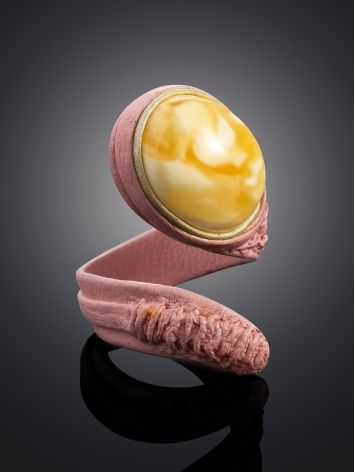 Pinkish Leather Ring With Amber Centerstone, Ring Size: Adjustable, image , picture 2