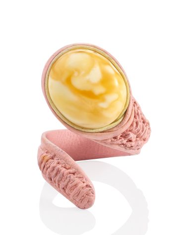 Pinkish Leather Ring With Amber Centerstone, Ring Size: Adjustable, image , picture 3