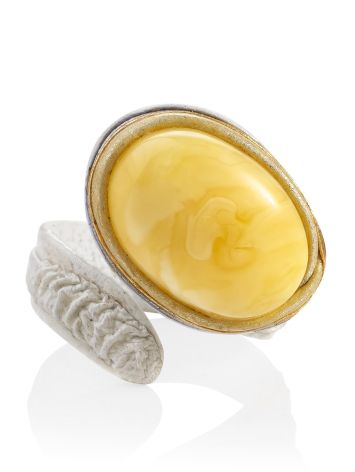 Exclusive White Leather Flexible Ring With Natural Amber, Ring Size: Adjustable, image , picture 3