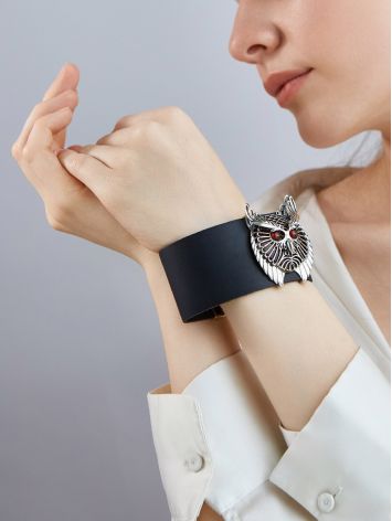 Rock Style Leather Bracelet With Owl Motif Detail, image , picture 3