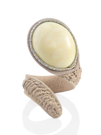 Beige Leather Flexible Ring With Amber, Ring Size: Adjustable, image , picture 3